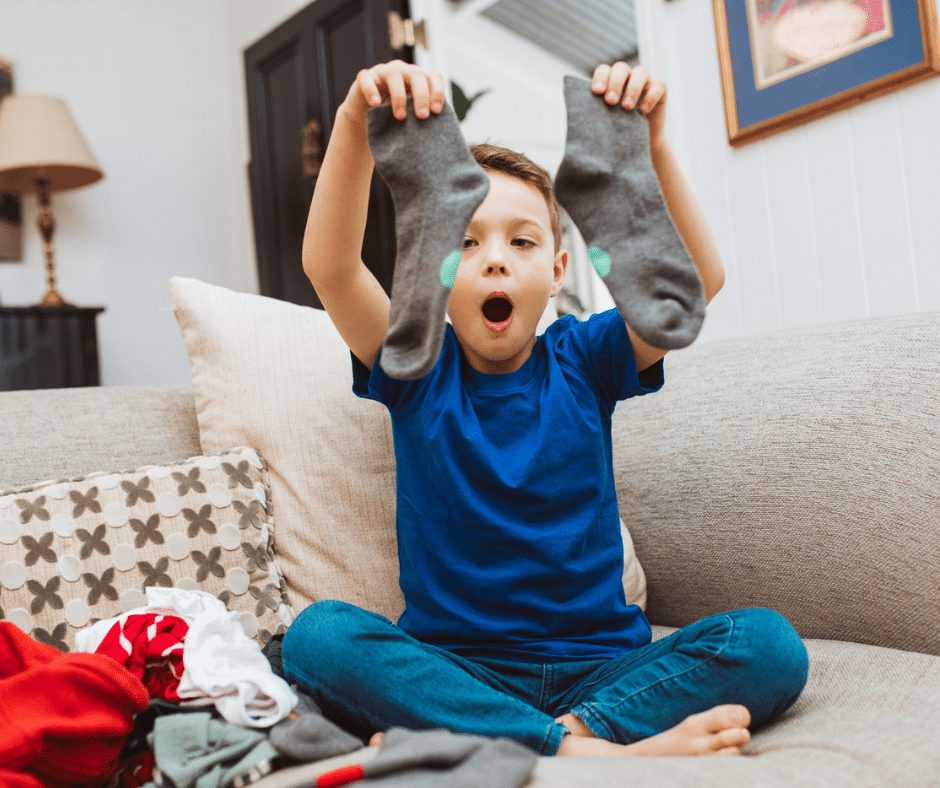 How to Get Your Kids to Love Sorting Their Socks - dot on a sock